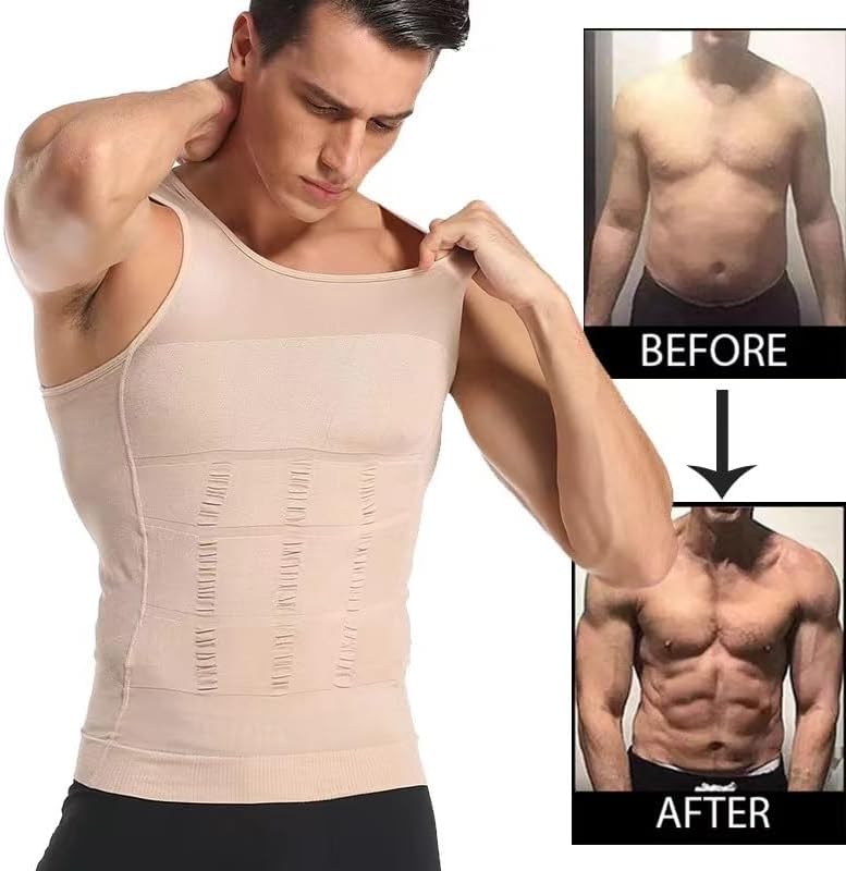 PHCOMRICH Mens Slimming Tank Top Body Shaper Compression Shirts for Men Slim Undershirts Abs Vest for Workout Abdomen, (complexion, Large) - Image 5